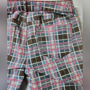 I Heart Ronson Plaid Jeans Women's 2 Tapered Stretch Pink Blue I Love Ronson